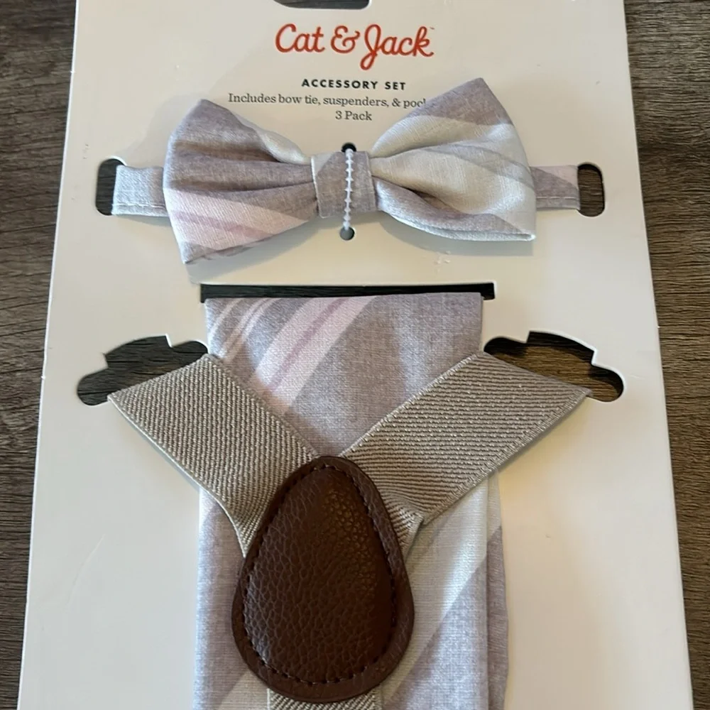NWT Cat & Jack accessory set bow tie, suspenders and pocket square